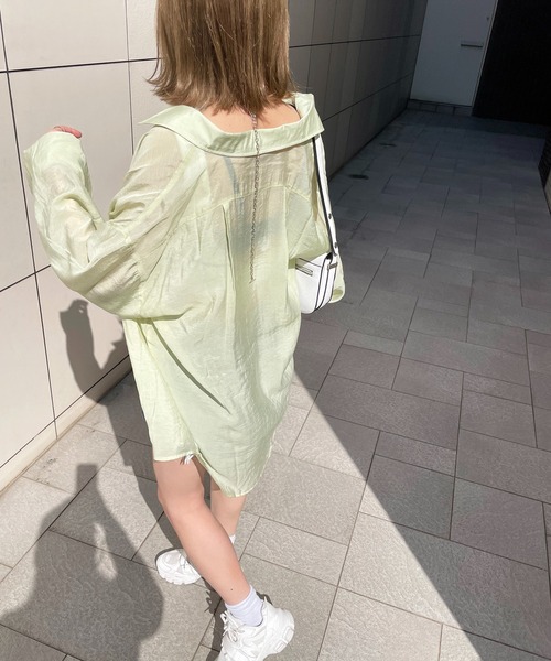 SPIRALGIRL（スパイラルガール）の「シアーボイルオーバーシャツ（シャツ/ブラウス・レディース・ピンク/ライトグリーン/ホワイト/グリーン・FREE）」の14枚目の写真