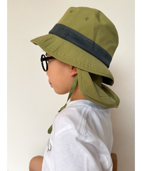 Kids Foret（キッズフォーレ）の「日よけ付メッシュ切替無地撥水ハット・帽子（ハット・キッズ・ラベンダー/ブルー/カーキ/ピンク・54/56/50/52）」の6枚目の写真
