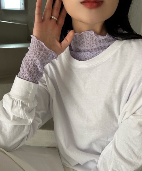 Didot.showroom(ディドット ショールーム)の「【DIDOT.】シフォンプチハイネックロンT(Tシャツ/カットソー・レディース・ブラック/ラベンダー/ベージュ/アイボリー・FREE)」の4枚目の写真