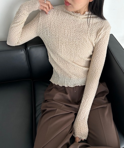 Didot.showroom(ディドット ショールーム)の「【DIDOT.】シフォンプチハイネックロンT(Tシャツ/カットソー・レディース・ブラック/ラベンダー/ベージュ/アイボリー・FREE)」の3枚目の写真