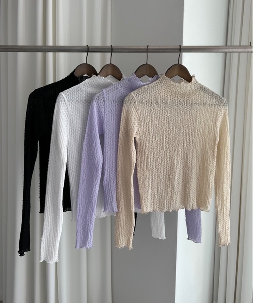 Didot.showroom(ディドット ショールーム)の「【DIDOT.】シフォンプチハイネックロンT(Tシャツ/カットソー・レディース・ブラック/ラベンダー/ベージュ/アイボリー・FREE)」の13枚目の写真