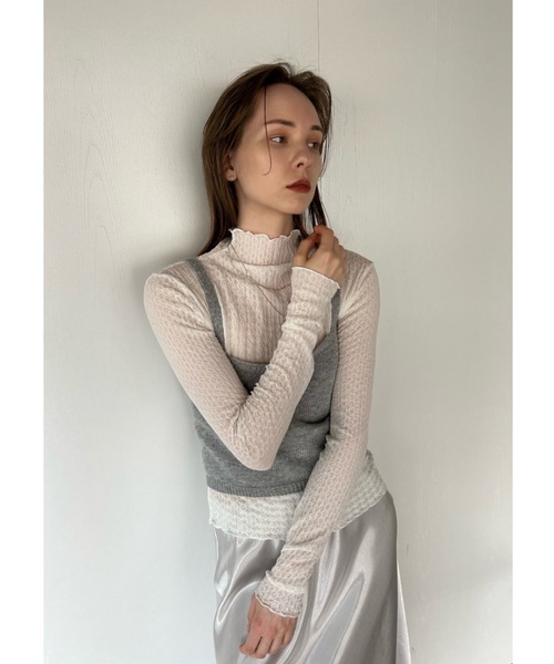 Didot.showroom(ディドット ショールーム)の「【DIDOT.】シフォンプチハイネックロンT(Tシャツ/カットソー・レディース・ブラック/ラベンダー/ベージュ/アイボリー・FREE)」の7枚目の写真