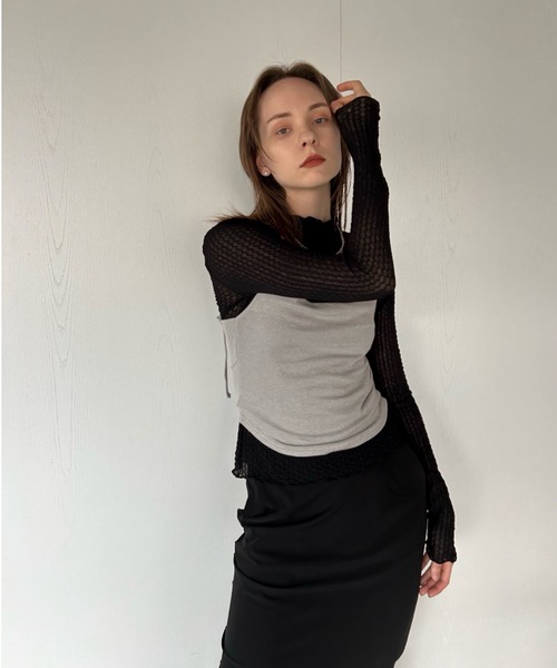 Didot.showroom(ディドット ショールーム)の「【DIDOT.】シフォンプチハイネックロンT(Tシャツ/カットソー・レディース・ブラック/ラベンダー/ベージュ/アイボリー・FREE)」の18枚目の写真