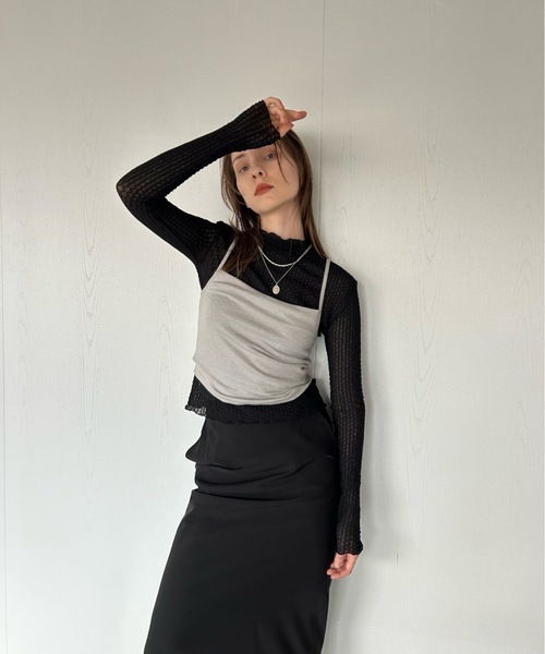 Didot.showroom(ディドット ショールーム)の「【DIDOT.】シフォンプチハイネックロンT(Tシャツ/カットソー・レディース・ブラック/ラベンダー/ベージュ/アイボリー・FREE)」の21枚目の写真