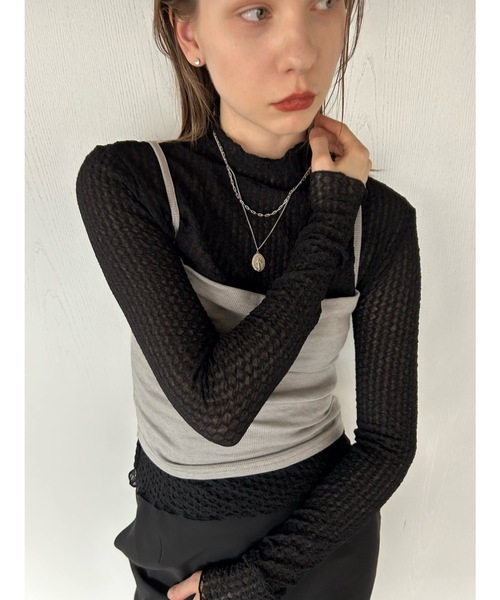 Didot.showroom(ディドット ショールーム)の「【DIDOT.】シフォンプチハイネックロンT(Tシャツ/カットソー・レディース・ブラック/ラベンダー/ベージュ/アイボリー・FREE)」の15枚目の写真