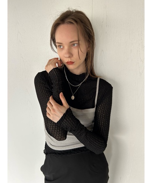 Didot.showroom(ディドット ショールーム)の「【DIDOT.】シフォンプチハイネックロンT(Tシャツ/カットソー・レディース・ブラック/ラベンダー/ベージュ/アイボリー・FREE)」の14枚目の写真