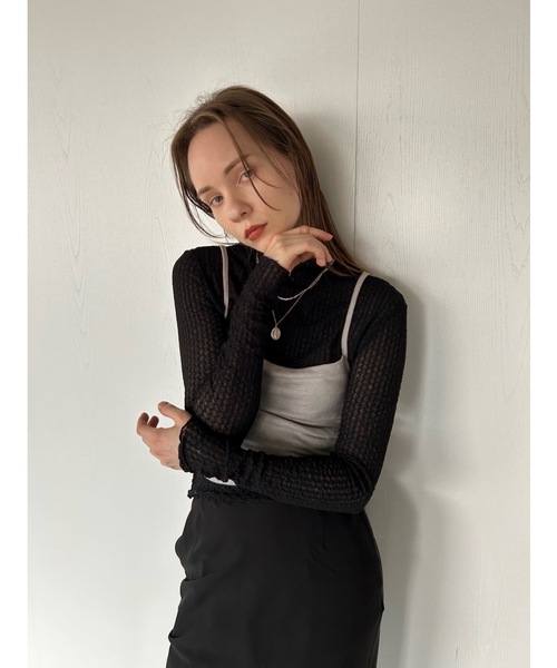 Didot.showroom(ディドット ショールーム)の「【DIDOT.】シフォンプチハイネックロンT(Tシャツ/カットソー・レディース・ブラック/ラベンダー/ベージュ/アイボリー・FREE)」の19枚目の写真