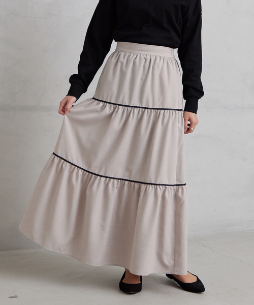 for/c（フォーシー）の「リネン風パイピングティアードスカート【サスティナブル】（スカート・レディース・ブラック/ベージュ・M/L）」の10枚目の写真