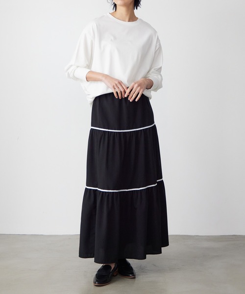 for/c（フォーシー）の「リネン風パイピングティアードスカート【サスティナブル】（スカート・レディース・ブラック/ベージュ・M/L）」の7枚目の写真