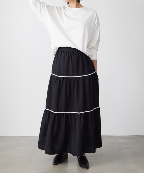 for/c（フォーシー）の「リネン風パイピングティアードスカート【サスティナブル】（スカート・レディース・ブラック/ベージュ・M/L）」の8枚目の写真