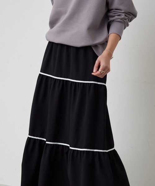for/c（フォーシー）の「リネン風パイピングティアードスカート【サスティナブル】（スカート・レディース・ブラック/ベージュ・M/L）」の9枚目の写真