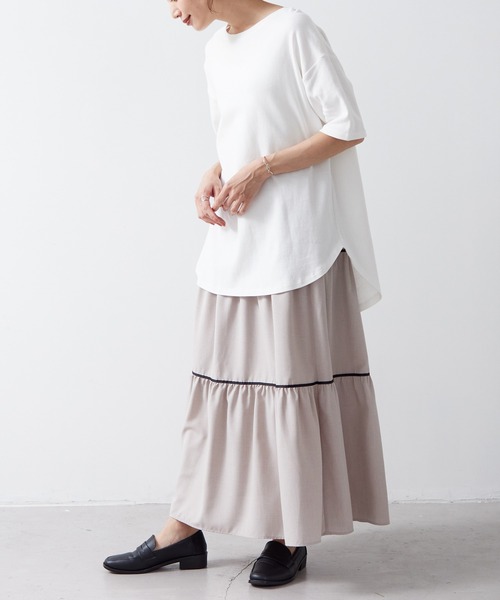 for/c（フォーシー）の「リネン風パイピングティアードスカート【サスティナブル】（スカート・レディース・ブラック/ベージュ・M/L）」の4枚目の写真