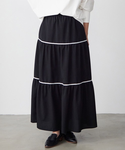 for/c（フォーシー）の「リネン風パイピングティアードスカート【サスティナブル】（スカート・レディース・ブラック/ベージュ・M/L）」の13枚目の写真
