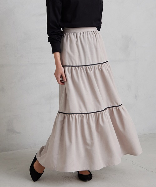 for/c（フォーシー）の「リネン風パイピングティアードスカート【サスティナブル】（スカート・レディース・ブラック/ベージュ・M/L）」の16枚目の写真