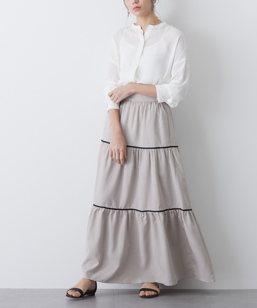 for/c（フォーシー）の「リネン風パイピングティアードスカート【サスティナブル】（スカート・レディース・ブラック/ベージュ・M/L）」の15枚目の写真