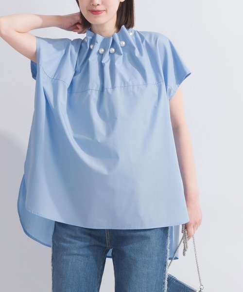 PICCIN PERLA（ピッチンペルラ）の「襟ビックパールブラウス（シャツ/ブラウス・レディース・オフホワイト/ブラック/サックスブルー/ベージュ・M）」の4枚目の写真