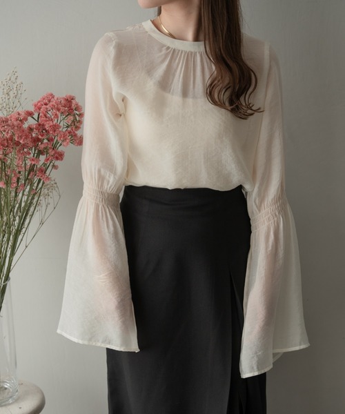 Ambre Ciel（アンブルシエル）の「シアーフレアスリーブブラウス／【WEB/EC限定商品】（シャツ/ブラウス・レディース・ブラック/アイボリー/モカ・FREE）」の2枚目の写真