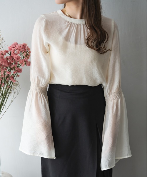 Ambre Ciel（アンブルシエル）の「シアーフレアスリーブブラウス／【WEB/EC限定商品】（シャツ/ブラウス・レディース・ブラック/アイボリー/モカ・FREE）」の5枚目の写真