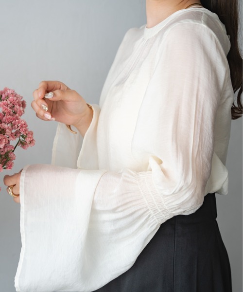 Ambre Ciel（アンブルシエル）の「シアーフレアスリーブブラウス／【WEB/EC限定商品】（シャツ/ブラウス・レディース・ブラック/アイボリー/モカ・FREE）」の6枚目の写真
