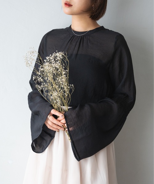 Ambre Ciel（アンブルシエル）の「シアーフレアスリーブブラウス／【WEB/EC限定商品】（シャツ/ブラウス・レディース・ブラック/アイボリー/モカ・FREE）」の10枚目の写真