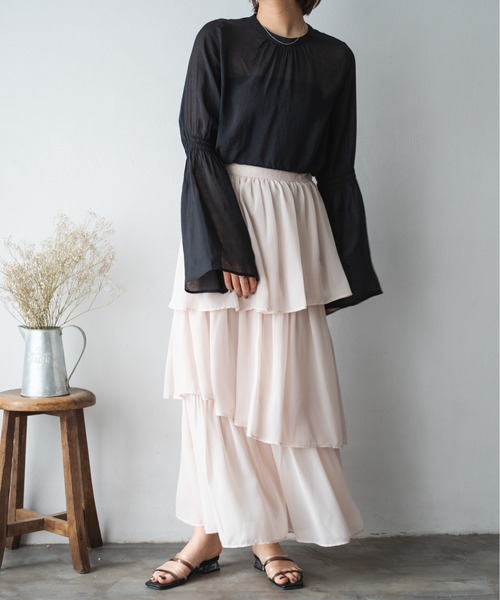 Ambre Ciel（アンブルシエル）の「シアーフレアスリーブブラウス／【WEB/EC限定商品】（シャツ/ブラウス・レディース・ブラック/アイボリー/モカ・FREE）」の11枚目の写真