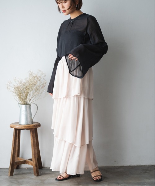 Ambre Ciel（アンブルシエル）の「シアーフレアスリーブブラウス／【WEB/EC限定商品】（シャツ/ブラウス・レディース・ブラック/アイボリー/モカ・FREE）」の12枚目の写真