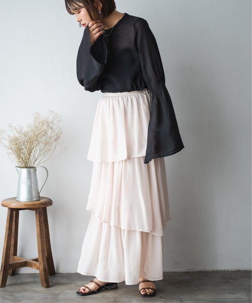 Ambre Ciel（アンブルシエル）の「シアーフレアスリーブブラウス／【WEB/EC限定商品】（シャツ/ブラウス・レディース・ブラック/アイボリー/モカ・FREE）」の13枚目の写真