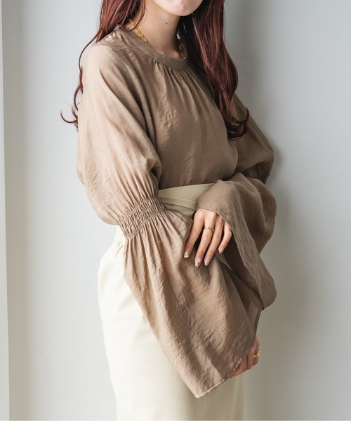 Ambre Ciel（アンブルシエル）の「シアーフレアスリーブブラウス／【WEB/EC限定商品】（シャツ/ブラウス・レディース・ブラック/アイボリー/モカ・FREE）」の16枚目の写真