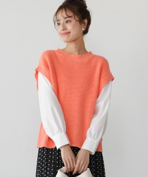 M.deux（エムドゥ）の「◎レイヤード風2wayニット◎（ニット/セーター・レディース・ピンク/オフホワイト・MEDIUM）」の2枚目の写真