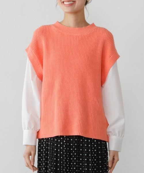 M.deux（エムドゥ）の「◎レイヤード風2wayニット◎（ニット/セーター・レディース・ピンク/オフホワイト・MEDIUM）」の9枚目の写真