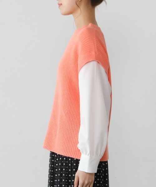 M.deux（エムドゥ）の「◎レイヤード風2wayニット◎（ニット/セーター・レディース・ピンク/オフホワイト・MEDIUM）」の10枚目の写真