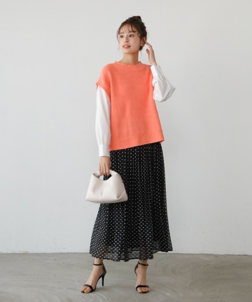 M.deux（エムドゥ）の「◎レイヤード風2wayニット◎（ニット/セーター・レディース・ピンク/オフホワイト・MEDIUM）」の5枚目の写真