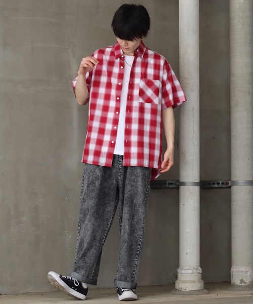 セール】Oversize check shirt/オーバーサイズ 半袖チェック