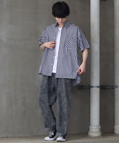 セール】Oversize check shirt/オーバーサイズ 半袖チェック