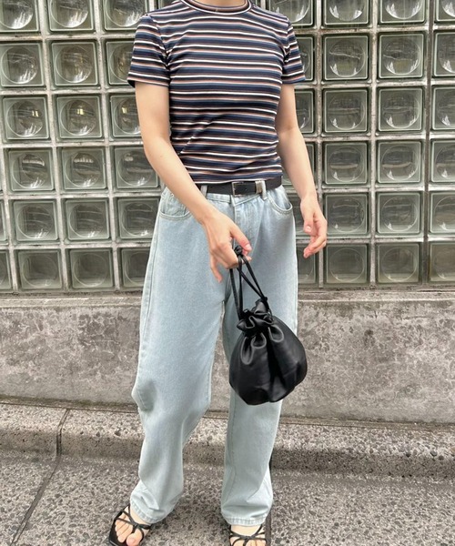 mebole(メボレ)の「リブコンパクトボーダートップス(Tシャツ/カットソー・レディース・ピンク/ネイビー/ホワイト/ブラウン・FREE)」の11枚目の写真