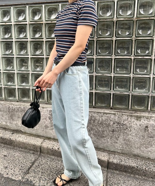 mebole(メボレ)の「リブコンパクトボーダートップス(Tシャツ/カットソー・レディース・ピンク/ネイビー/ホワイト/ブラウン・FREE)」の8枚目の写真
