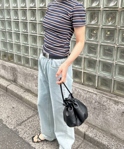 mebole(メボレ)の「リブコンパクトボーダートップス(Tシャツ/カットソー・レディース・ピンク/ネイビー/ホワイト/ブラウン・FREE)」の13枚目の写真