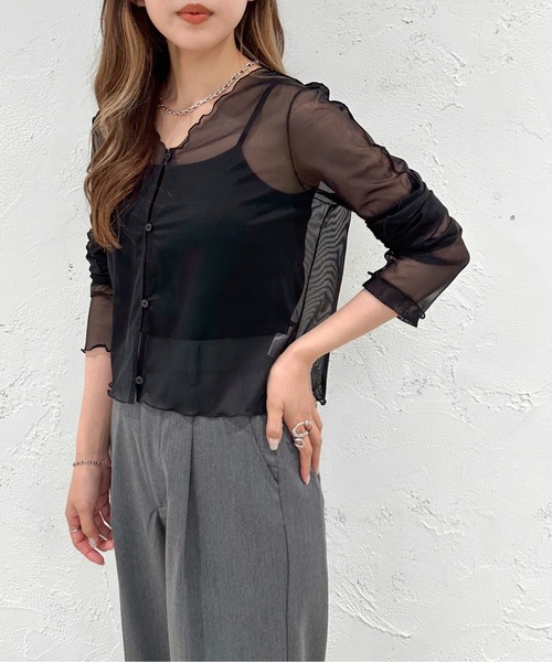 apres jour mignon（アプレジュールミニョン）の「２WAYシアートップス【ZOZOTOWN限定アイテム】（シャツ/ブラウス・レディース・グリーン/ブラック/ブルー/ピンク・X-LARGE/フリー）」の8枚目の写真