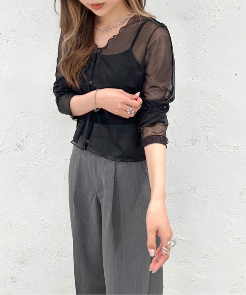 apres jour mignon（アプレジュールミニョン）の「２WAYシアートップス【ZOZOTOWN限定アイテム】（シャツ/ブラウス・レディース・グリーン/ブラック/ブルー/ピンク・X-LARGE/フリー）」の10枚目の写真