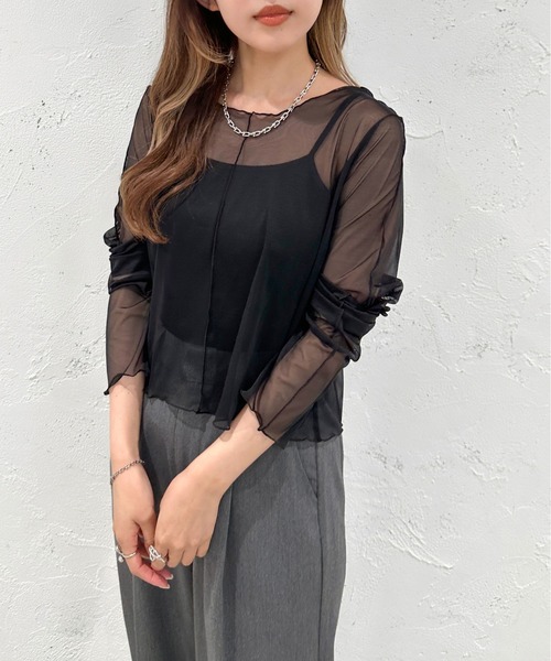 apres jour mignon（アプレジュールミニョン）の「２WAYシアートップス【ZOZOTOWN限定アイテム】（シャツ/ブラウス・レディース・グリーン/ブラック/ブルー/ピンク・X-LARGE/フリー）」の5枚目の写真