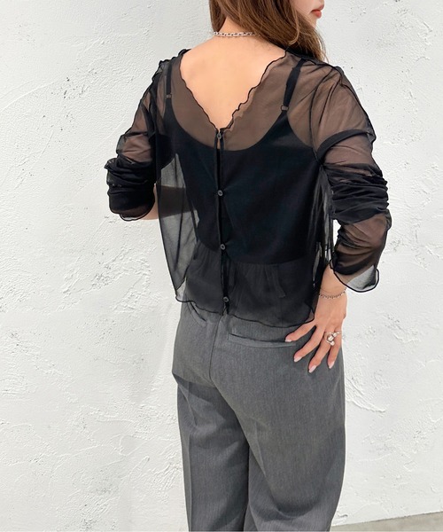 apres jour mignon（アプレジュールミニョン）の「２WAYシアートップス【ZOZOTOWN限定アイテム】（シャツ/ブラウス・レディース・グリーン/ブラック/ブルー/ピンク・X-LARGE/フリー）」の6枚目の写真