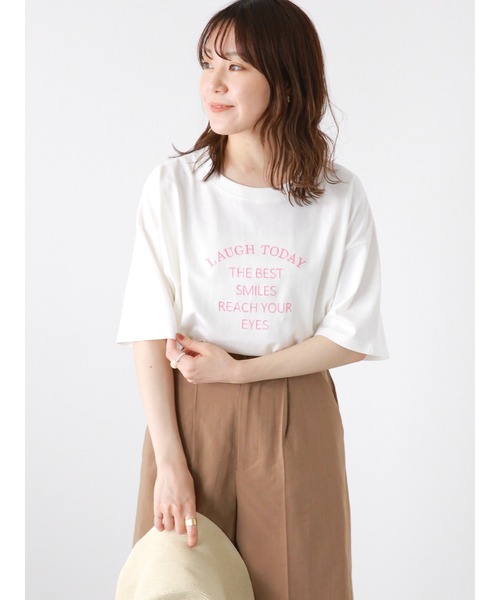 ehka sopo（エヘカソポ）の「ロゴ刺繍Tシャツ（Tシャツ/カットソー・レディース・ブラック/サックスブルー/オフホワイト・F）」の6枚目の写真