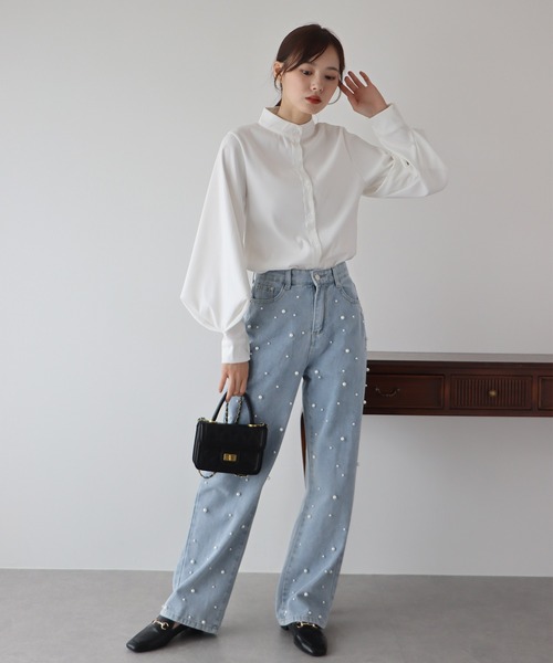 BLUEEAST（ブルーイースト）の「パール付きハイウエストデニムパンツ（デニムパンツ・レディース・ネイビー/ブルー/ブルー系/ブラック/ライトブルー・SMALL/MEDIUM/LARGE）」の16枚目の写真