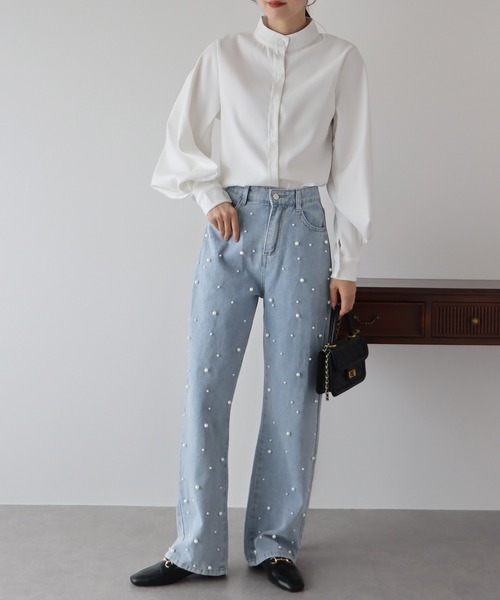 BLUEEAST（ブルーイースト）の「パール付きハイウエストデニムパンツ（デニムパンツ・レディース・ネイビー/ブルー/ブルー系/ブラック/ライトブルー・SMALL/MEDIUM/LARGE）」の18枚目の写真