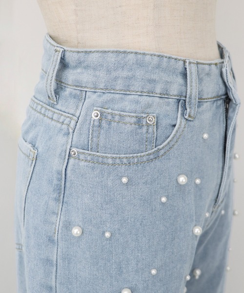 BLUEEAST（ブルーイースト）の「パール付きハイウエストデニムパンツ（デニムパンツ・レディース・ネイビー/ブルー/ブルー系/ブラック/ライトブルー・SMALL/MEDIUM/LARGE）」の12枚目の写真