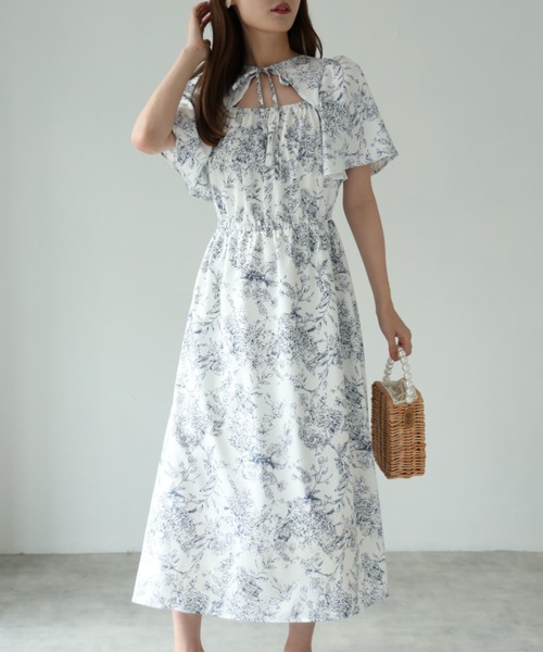 tocco closet(トッコ クローゼット)の「【ZOZO限定】りぼん付きケープライクトワルドジュイプリントワンピース(ワンピース・レディース・オフホワイト/アイボリー・M)」の20枚目の写真