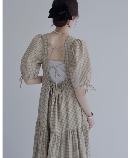 JUMELLE(ジュメロ)の「Plaid check OP【低身長~高身長】(ワンピース・レディース・オレンジ/ベージュ・MEDIUM/SMALL)」の16枚目の写真