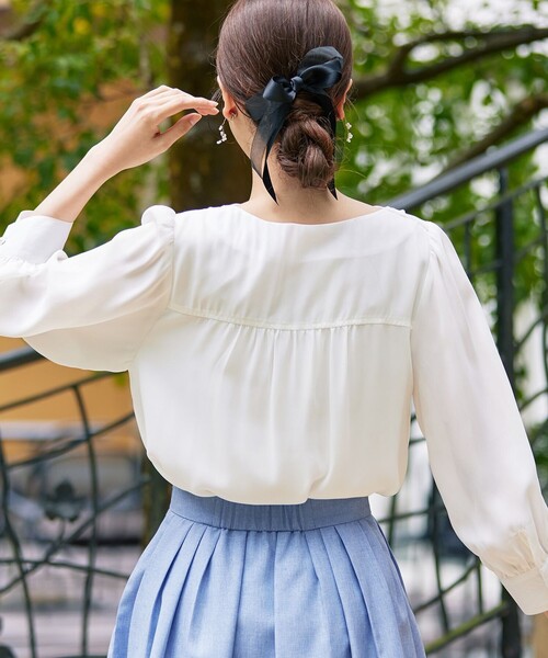 服創屋　胸元ドレープブラウス セール】【洗える】胸元ドレープブラウス（シャツ/ブラウス