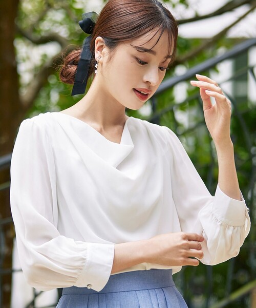 服創屋　胸元ドレープブラウス セール】【洗える】胸元ドレープブラウス（シャツ/ブラウス