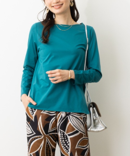 aunt lily（アントリリー）の「ギザ綿混天竺ステッチボートネックプルオーバー（Tシャツ/カットソー・レディース・ダークネイビー/ブルーグリーン/ベージュ・M/S/L/LL/3L）」の11枚目の写真